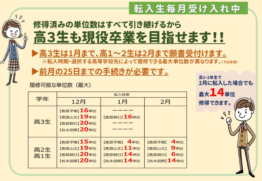 【転入生受入れ中】高3生は1月まで現役合格目指せます！